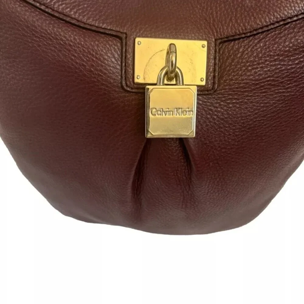Calvin Klein Handbag Leather Satchel Burgundy Wine Shoulder Bag Tote Purse Fully